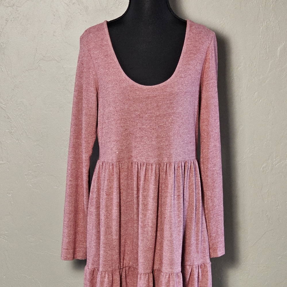 [WILD FABLE] Pink Speckled Long Sleeve Tiered Babydoll Midi Dress《M》 - Picture 2 of 16